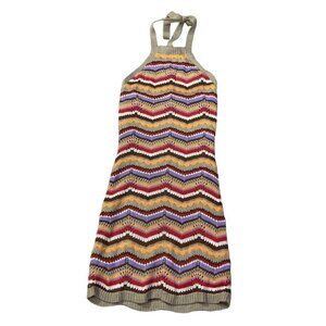 SO Goods for Life Knit Halter Dress Chevron Pattern Orange Tan Red Size XS Extra